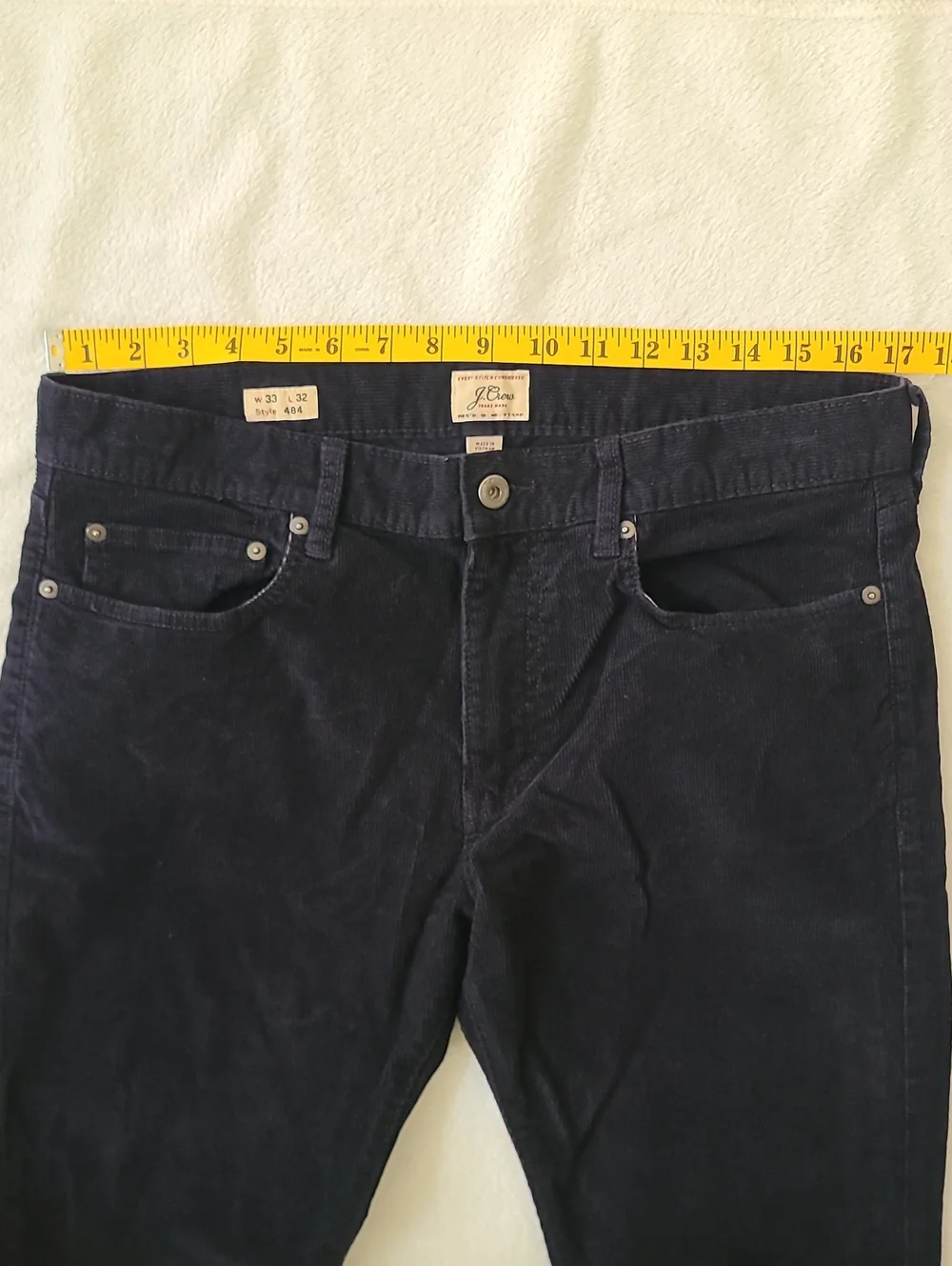 J. Crew Men's Sutton Navy Blue Slim Straight Corduroy Pants Jeans 33x32 Fall